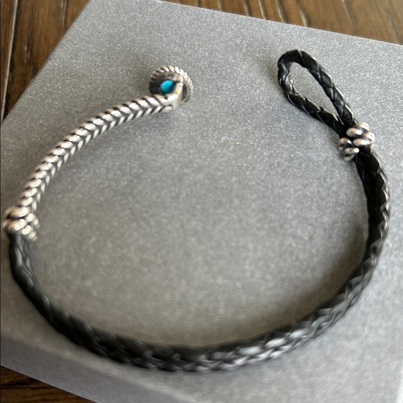 American West Sterling and Turquoise Leather Bracelet - Picture 5 of 9